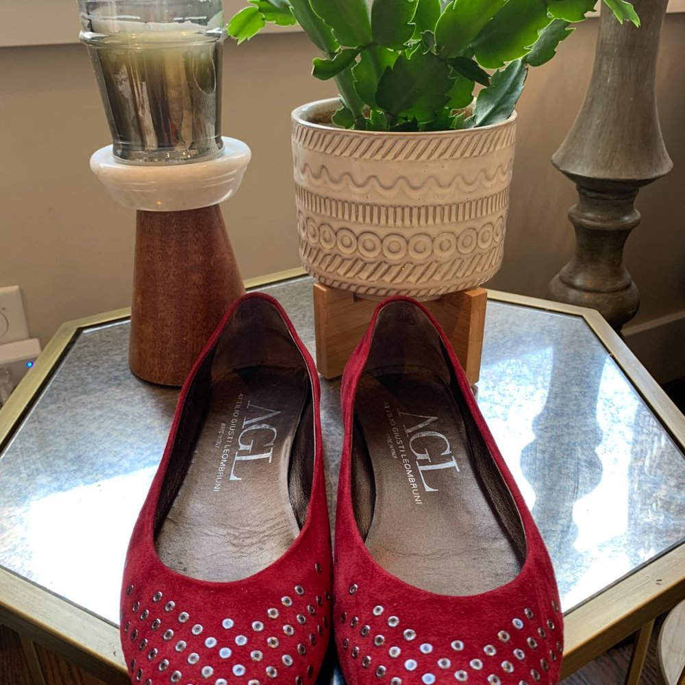 AGL Attilio Giusti Red Suede Ballet Flats with Rivets
